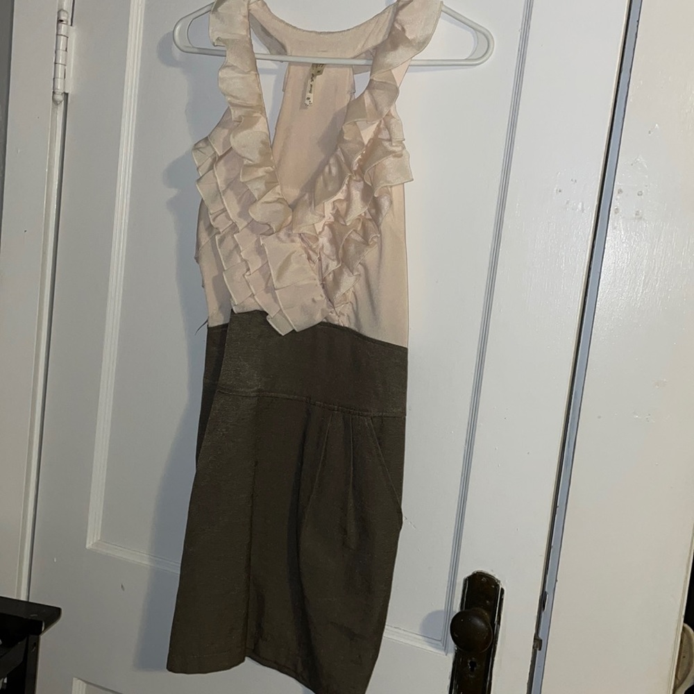 Cocktail dress- low v ruffle top with racerback, pleated skirt, pockets!